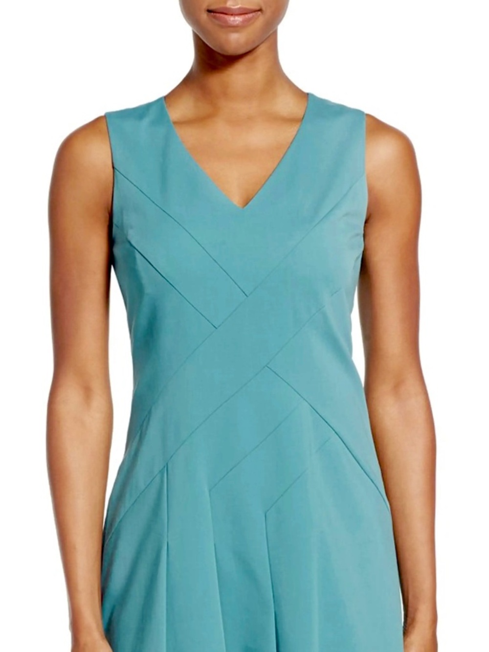 Lafayette 148 Emery Cotton Blend Sleeveless Fit Flare Aquamarine Blue Dress Sz 8